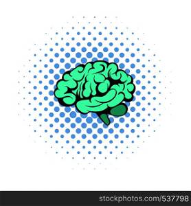 Human brain icon in comics style on a white background. Human brain icon, comics style