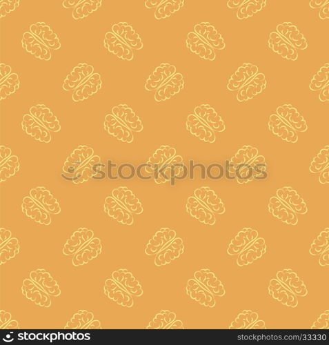 Human Brain Icon Seamless Pattern on Orange Background. Human Brain Icon Seamless Pattern