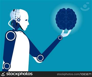 Human brain. Robot holding human brain. Concept robotic vector illustration. Automation technology.
