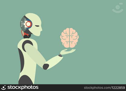 Human brain. Robot holding human brain. robotic Automation technology Concept . Vector illustration flat design