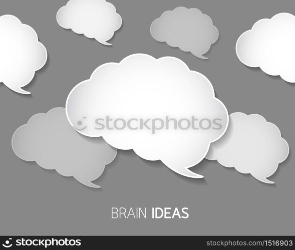 Human brain shape outline. White paper. Abstract thought frame. Illustration isolated on gray background.