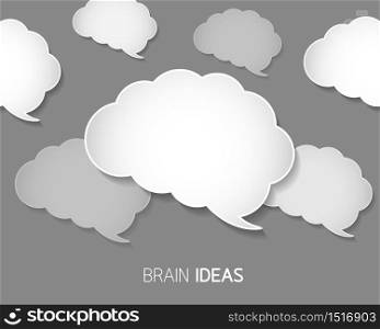 Human brain shape outline. White paper. Abstract thought frame. Illustration isolated on gray background.