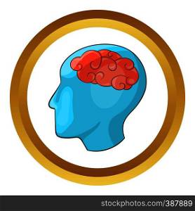 Human brain vector icon in golden circle, cartoon style isolated on white background. Human brain vector icon