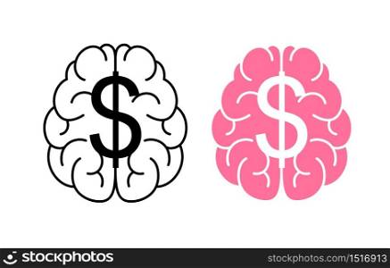 Human brain with dollar sign. Icon design. Vector illustration isolated on white background.