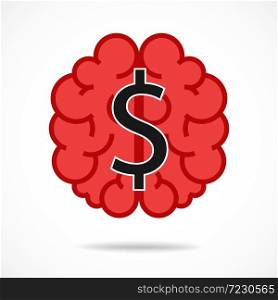 Human brain with dollar sign. Vector illustration