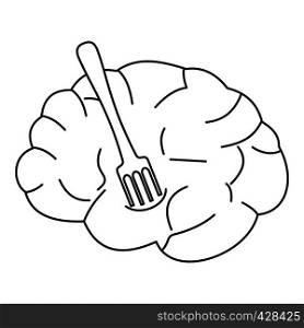 Human brain with fork icon. Outline illustration of human brain with fork vector icon for web. Human brain with fork icon, outline style