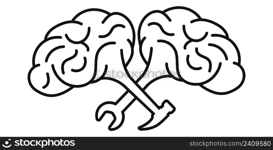 Human brain with hammer wrench, psychology concept work psychologist, psychotherapist