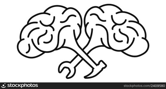 Human brain with hammer wrench, psychology concept work psychologist, psychotherapist