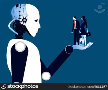 Human business in robotic hand. Concept robot and automation vector illustration.