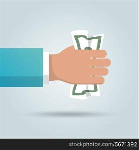 Human businessman hand holding dollar banknote in fist cartoon poster vector illustration