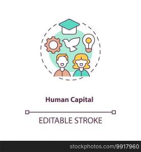 Human capital concept icon. Intangible assets type idea thin line illustration. Improving quality and production. Producing economic value. Vector isolated outline RGB color drawing. Editable stroke. Human capital concept icon