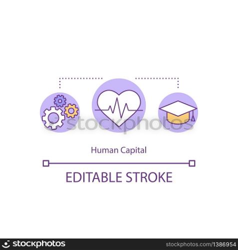 Human capital concept icon. Learning ability. Human resources management. Personal skill development idea thin line illustration. Vector isolated outline RGB color drawing. Editable stroke. Human capital concept icon