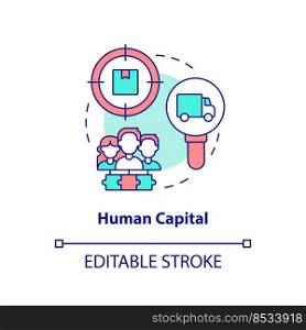Human capital concept icon. Startup consulting sphere abstract idea thin line illustration. Performing work together. Isolated outline drawing. Editable stroke. Arial, Myriad Pro-Bold fonts used. Human capital concept icon