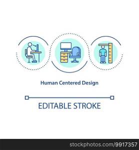 Human centered design concept icon. Creating best convinient place for people to work. Health care idea thin line illustration. Vector isolated outline RGB color drawing. Editable stroke. Human centered design concept icon