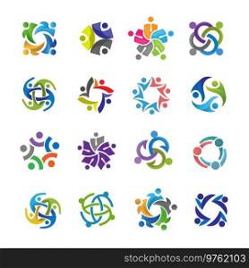 Human character for colorful community logo set. Abstract man figure logo. People logo. friendship icon. People icon. teamwork icon.