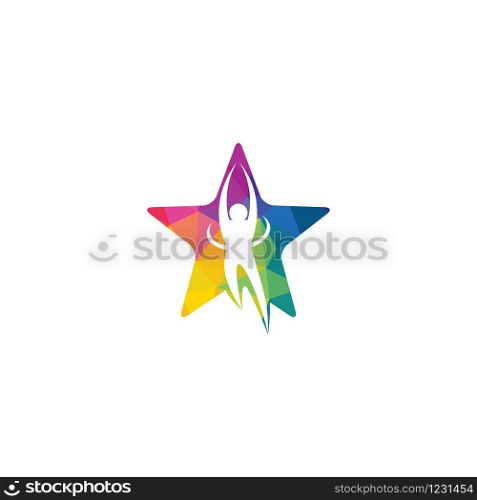 Human character star shape concept logo. Health care logo sign. Fun people Healthy Life Logo template vector icon. Charity logo.