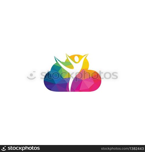 Human character with cloud symbol vector logo template. Health and fitness logo. Woman logo.