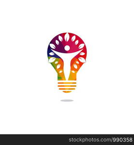 Human character with leaves and bulb logo design. Nature idea innovation symbol. ecology, growth, development concept.