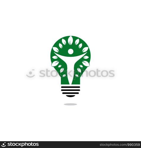 Human character with leaves and bulb logo design. Nature idea innovation symbol. ecology, growth, development concept.