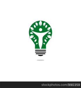 Human character with leaves and bulb logo design. Nature idea innovation symbol. ecology, growth, development concept.