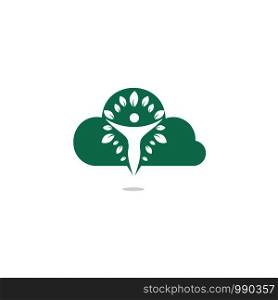 Human character with leaves and cloud logo design. Health and beauty salon logo. Nature and fitness logo.