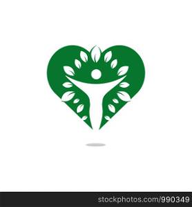 Human character with leaves and heart logo design. Health and beauty salon logo. Nature and fitness logo.