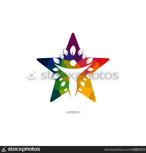 Human character with leaves and star logo design. Health and beauty salon logo. Nature and fitness logo.