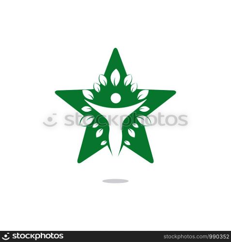 Human character with leaves and star logo design. Health and beauty salon logo. Nature and fitness logo.