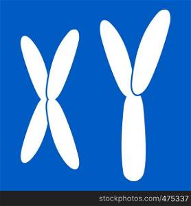 Human chromosomes icon white isolated on blue background vector illustration. Human chromosomes icon white