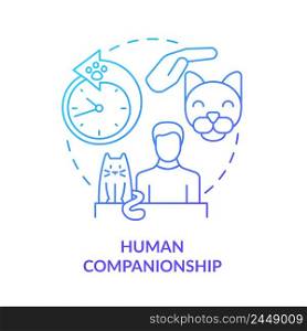 Human companionship blue gradient concept icon. Cat wellness abstract idea thin line illustration. Animal companion. Psychological help. Isolated outline drawing. Myriad Pro-Bold font used. Human companionship blue gradient concept icon