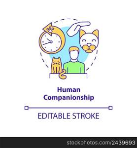 Human companionship concept icon. Cat wellness abstract idea thin line illustration. Animal companion. Psychological help. Isolated outline drawing. Editable stroke. Arial, Myriad Pro-Bold fonts used. Human companionship concept icon