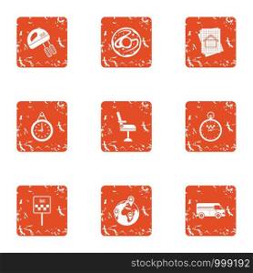 Human delivery icons set. Grunge set of 9 human delivery vector icons for web isolated on white background. Human delivery icons set, grunge style