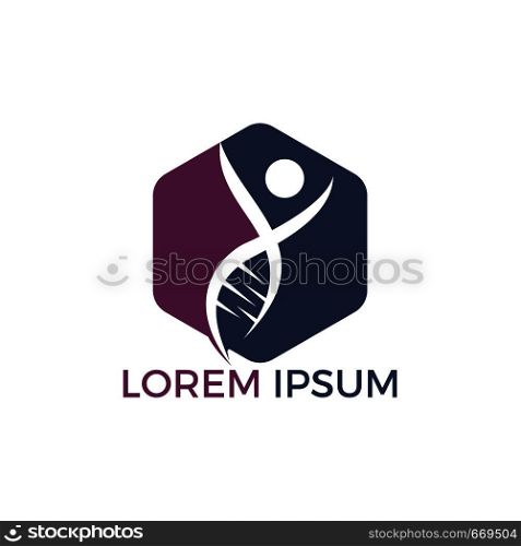 Human DNA and genetic logo design. Genetic analysis, research biotech code DNA. Biotechnology genome chromosome.