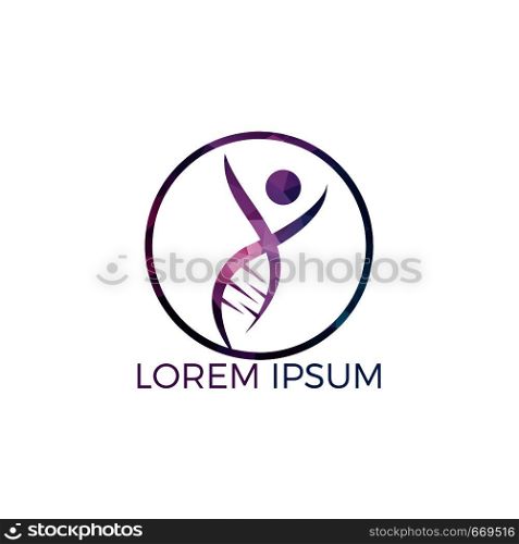 Human DNA and genetic logo design. Genetic analysis, research biotech code DNA. Biotechnology genome chromosome.