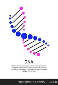 Human DNA part on scientific information poster. Biology and genetics banner. DNA chain schematic picture isolated cartoon flat vector illustration.. Human DNA Part on Scientific Information Poster