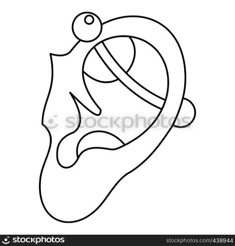 Human ear with piercing icon in outline style isolated vector illustration. Human ear with piercing icon outline