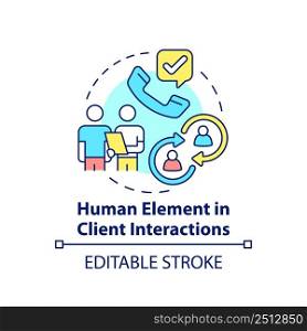 Human element in client interactions concept icon. Customer behavior trend abstract idea thin line illustration. Isolated outline drawing. Editable stroke. Arial, Myriad Pro-Bold fonts used. Human element in client interactions concept icon
