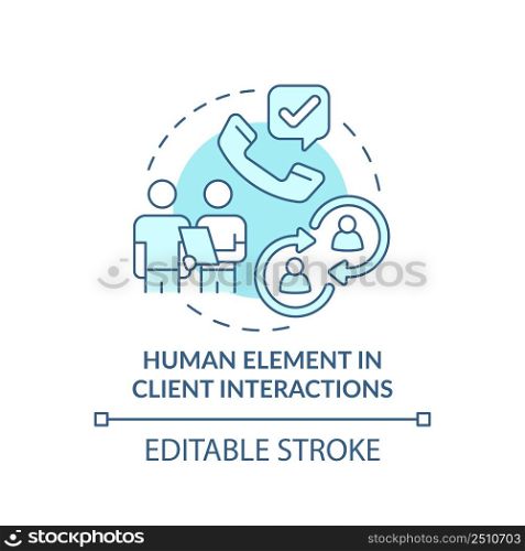 Human element in client interactions turquoise concept icon. Customer behavior trend abstract idea thin line illustration. Isolated outline drawing. Editable stroke. Arial, Myriad Pro-Bold fonts used. Human element in client interactions turquoise concept icon