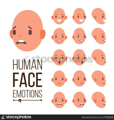 Human Emotions Vector. Face Smiling, Angry, Surprised, Laughing, Serious. Variety Emotions Concept. Cute, Joy, Laughter, Sorrow. Isolated Flat Cartoon Illustration. Human Emotions Vector. Face Smiling, Angry, Surprised, Laughing, Serious. Variety Emotions Concept Cute Joy Laughter Sorrow Isolated Illustration