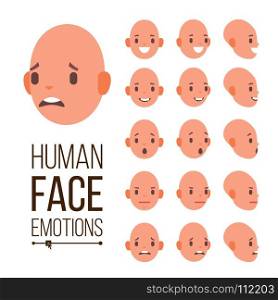 Human Emotions Vector. Face Smiling, Angry, Surprised, Laughing, Serious. Variety Emotions Concept. Cute, Joy, Laughter, Sorrow. Isolated Flat Cartoon Illustration. Human Emotions Vector. Face Smiling, Angry, Surprised, Laughing, Serious. Variety Emotions Concept Cute Joy Laughter Sorrow Isolated Illustration
