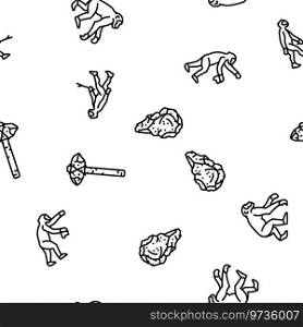 human evolution man caveman vector seamless pattern thin line illustration. human evolution man caveman vector seamless pattern