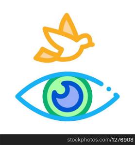 Human Eye Watching Fly Bird Icon Thin Line Vector. See Live Flying Bird, Anatomy Organ For Watch Concept Linear Pictogram. Color Isolated Contour Symbol Illustration. Human Eye Watching Fly Bird Icon Thin Line Vector