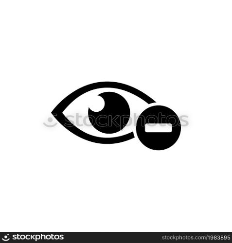 Human Eye with Minus, Nearsighted Vision, Myopia. Flat Vector Icon illustration. Simple black symbol on white background. Human Eye with Minus Vision sign design template for web and mobile UI element. Human Eye with Minus, Nearsighted Vision, Myopia Flat Vector Icon