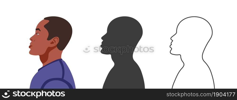 Human face from the side. Silhouettes of people in three different styles. Profile of a Face. Vector illustration