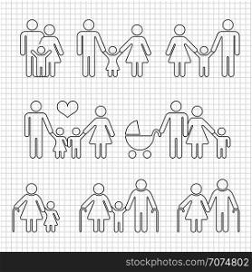 Human family line icons on notebook page design, Father and mother vector illustration. Human family line icons on notebook page design