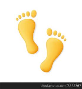 Human footprint. 3d human footprint. 3d footprint icon. Silhouette of baby foot. Path of barefoot. Cartoon footstep isolated on white background. Vector.