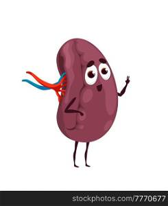 Human funny cartoon spleen character. Vector anatomical personage, internal body organ with cute smiling face. Medical kawaii healthy spleen for kids education, anatomy science, health care. Human funny cartoon spleen character, anatomy