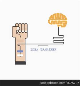 Human hand and creative brain connection.Idea and knowledge transfer concept.Business and indutrial education idea concept. Vector illustration