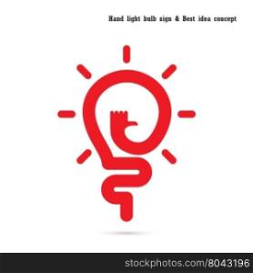 Human hand and light bulb icon vector design.The best idea concept.Good idea sign.Education,business logotype concept.Vector illustration