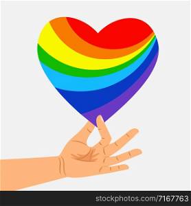 Human hand hold rainbow heart. LGBT concept. Illustration of lgbt rainbow heart vector. Human hand hold rainbow heart. LGBT concept